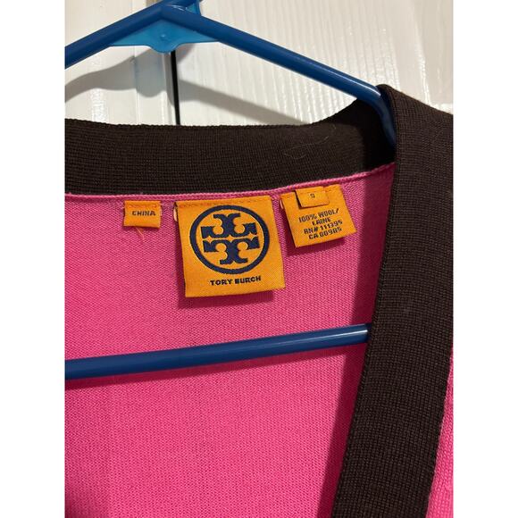 Tory Burch pink and Brown knit wool buttoned cardigan sz small - Picture 3 of 9